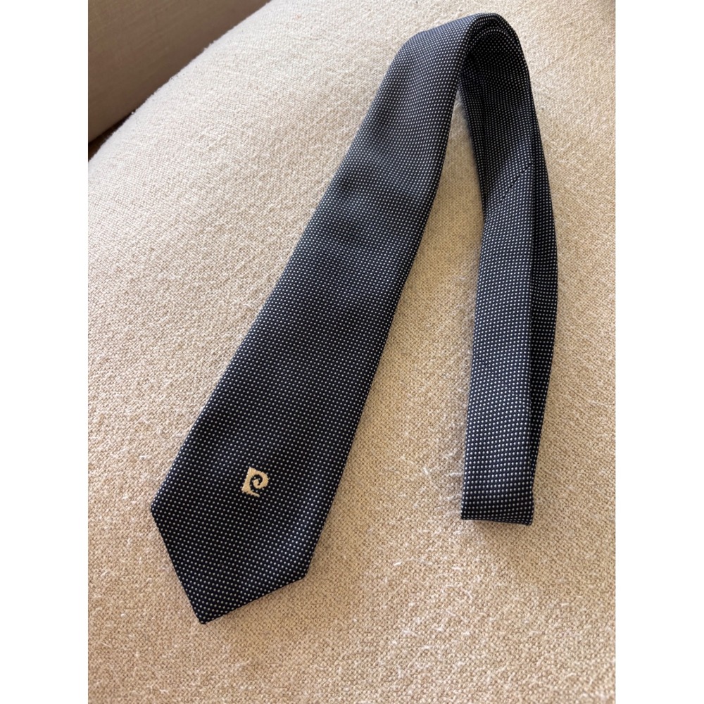 Pierre Cardin Mens Navy Blue Micro Dot Geometric Logo Necktie Classic Designer